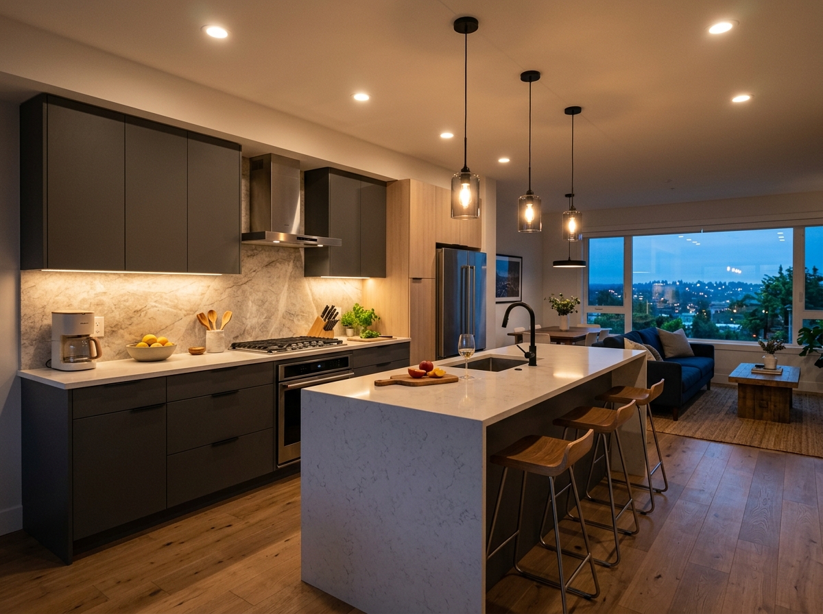 Modern kitchen dimmable LED pot light installation Pickering