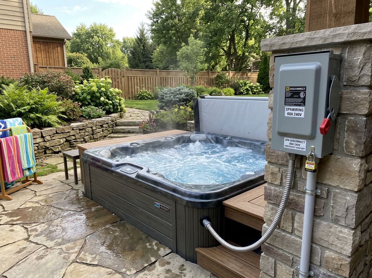 Outdoor GFCI electrical disconnect box for hot tub in Pickering by Alltech Electrical Systems Inc